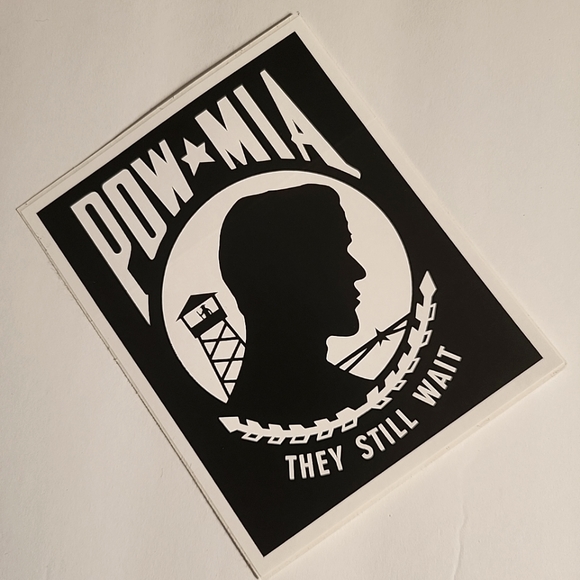 POW/MIA They Still Wait Motorcycle Helmet Bumper Sticker Decal Veteran VET - Picture 2 of 3